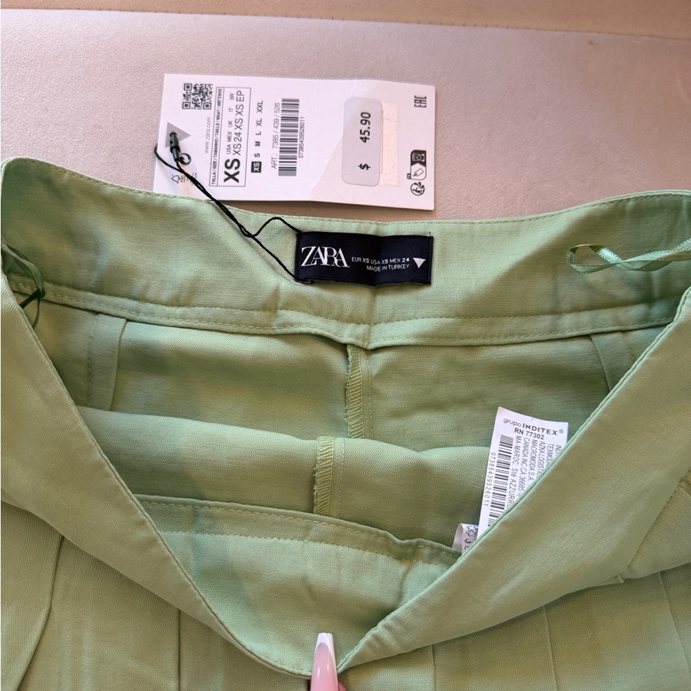 Zara Light Green Pleated Mini Skirt Size XS NWT - Picture 6 of 12